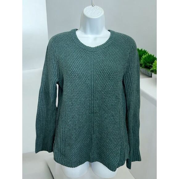 Madewell Sophia Heather Spruce Ribbed Sweater Sz S Hexcomb Texture Knit Pullover - Picture 1 of 5